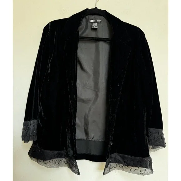 Vtg 80s‎ Carole Little Velvet Blazer M Embellished Sheer Witchy Whimsigoth - Picture 4 of 16